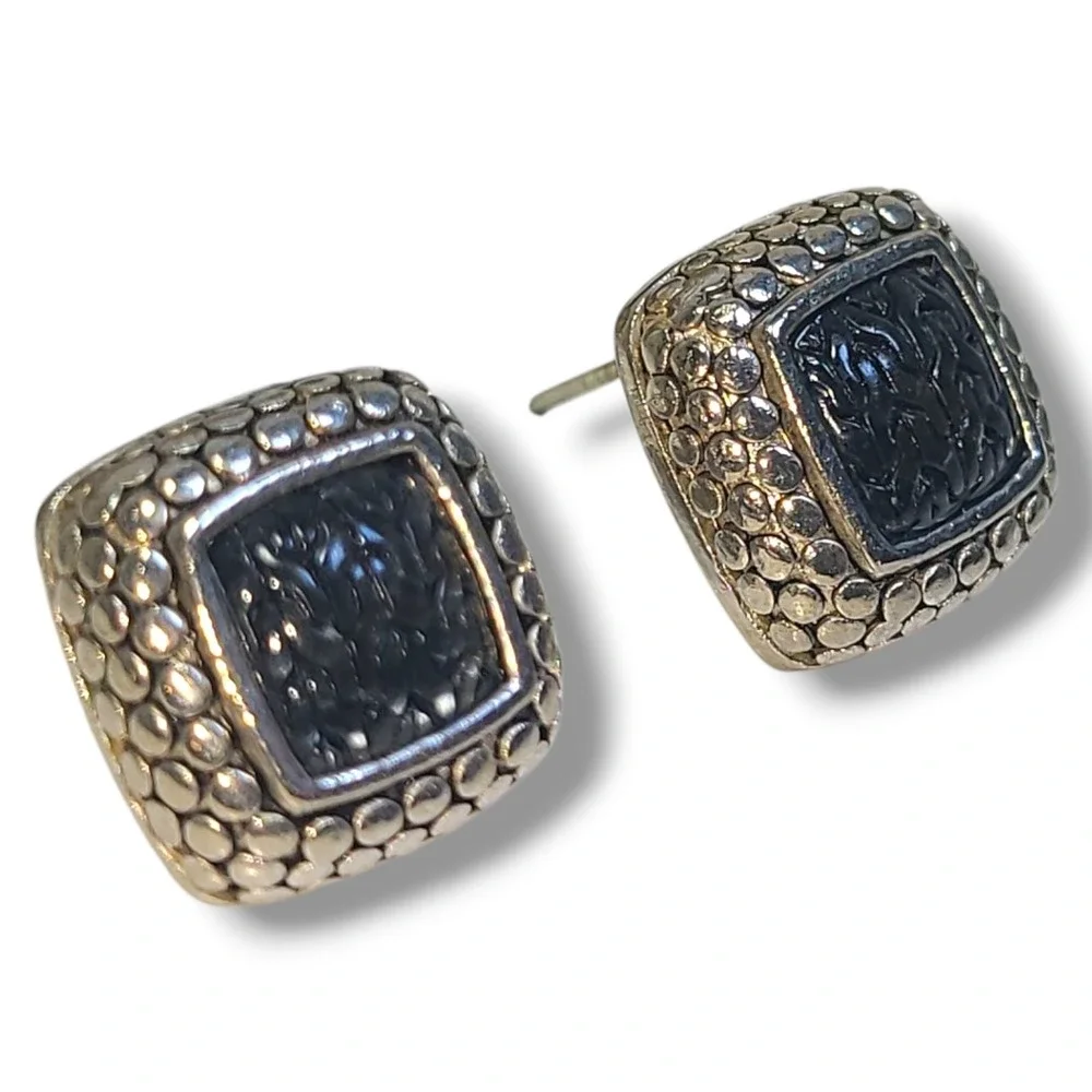 Chunky‎ Molded Glass Silver Tone Caviar Stud Earrings